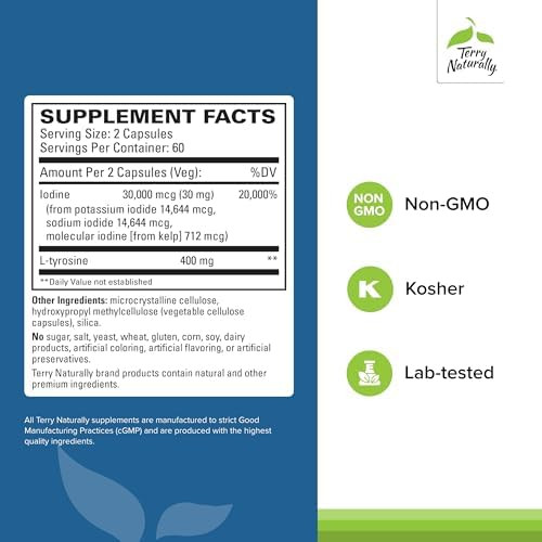 Terry Naturally Thyroid Care Immune Health & Energy Support Formula Nutritional Supplement With Iodine For Thyroid Health Support Wellness Supplement With Ltyrosine 120 Capsules (Pack Of 2)