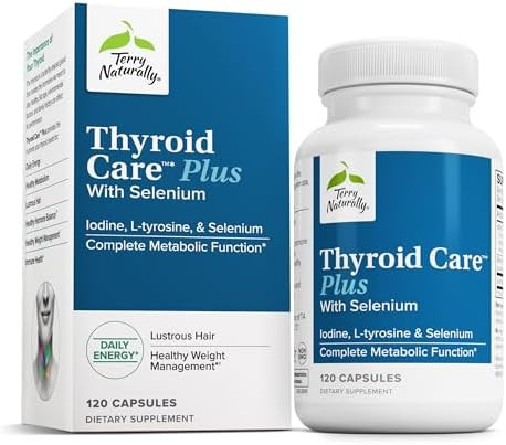 Terry Naturally Thyroid Care Plus Supplement To Aid Thyroid Dietary Supplement For Energy & Healthy Hair Support Supplement With Ltyrosine & Selenium 120 Capsules