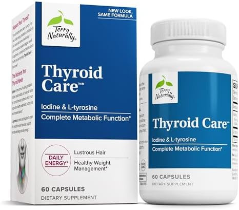 Terry Naturally Thyroid Care Plus Supplement To Aid Thyroid Dietary Supplement For Energy & Healthy Hair Support Supplement With Ltyrosine & Selenium 120 Capsules