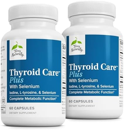 Terry Naturally Thyroid Care Plus Supplement To Aid Thyroid Dietary Supplement For Energy & Healthy Hair Support Supplement With Ltyrosine & Selenium 60 Capsules (2 Pack)