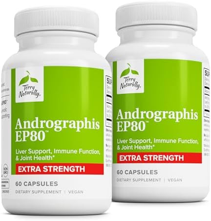 Terry Naturally Andrographis Ep80 Extra Strength Brain Health & Immune Support Joint Health Support To Aid Mobility Adaptogen Supplement For Energy & Liver Support 60 Capsules (Pack Of 2)
