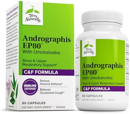 Terry Naturally Andrographis Ep80 With Umckaloabo Sinus Health Support Supplement To Support Mucus Relief & Respiratory Function Vegan Capsules To Aid Immune Health 60 Capsules (60 Servings)
