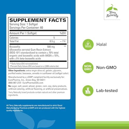 Terry Naturally Bosmed 500 Boswellia Serrata Extract Supplement Dietary Supplement For Healthy Lung Support Herbal Supplement Formula 60 Softgels