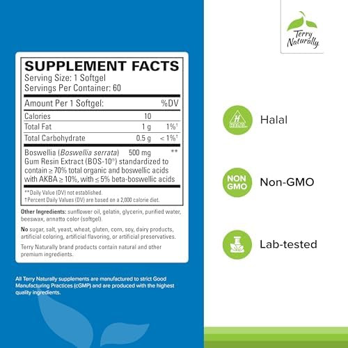 Terry Naturally Bosmed 500 Boswellia Serrata Extract Supplement Dietary Supplement For Healthy Lung Support Herbal Supplement Formula 60 Softgels (Pack Of 2)