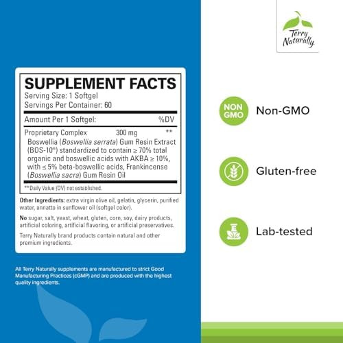 Terry Naturally Boswellia Plus Frankincense Oil Joint Support Supplement To Support Mobility & Joint Comfort Support Cellular Health With Boswellia & Frankincense Oil 60 Softgels