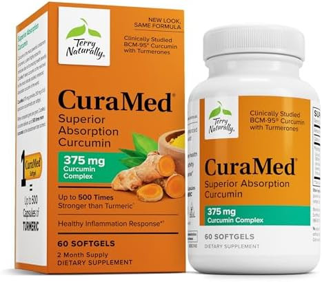Terry Naturally Curamed 375Mg Antioxidant Supplement For Brain & Immune Health Support Dietary Supplement With Curcumin & Turmeric Essential Oil Herbal Liver Support 120 Softgels