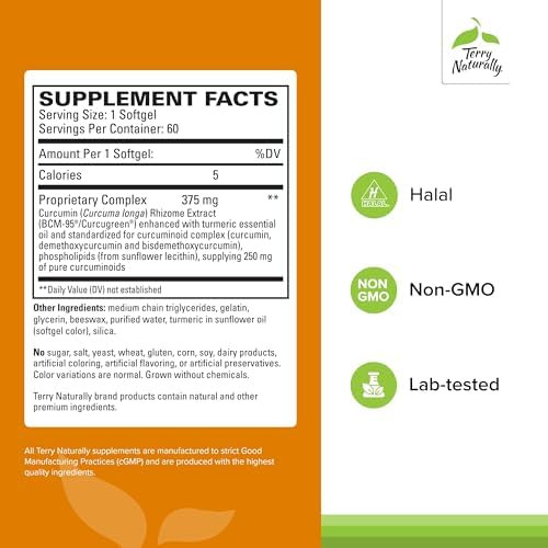 Terry Naturally Curamed 375Mg Antioxidant Supplement For Brain & Immune Health Support Dietary Supplement With Curcumin & Turmeric Essential Oil Herbal Liver Support 60 Softgels (Pack Of 2)