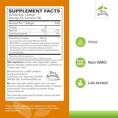 Terry Naturally Curamed 750Mg Antioxidant Supplement For Brain & Heart Health Supplement With Highpotency Curcumin Complex Kidney Liver & Immune Health Support 60 Softgels (Pack Of 2)
