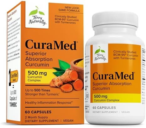 Terry Naturally Curamed 500Mg Antioxidant Supplement For Brain & Immune Health Support Supplement With Curcumin & Turmeric Essential Oil Herbal Liver Support 60 Capsules