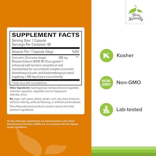 Terry Naturally Curamed 500Mg Antioxidant Supplement For Brain & Immune Health Support Supplement With Curcumin & Turmeric Essential Oil Herbal Liver Support 60 Capsules