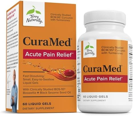 Terry Naturally Curamed Acute Pain Relief Supplement With Bcm95 Curcumin & Bos10 Boswellia Black Sesame Seed Oil To Support Relief Of Occasional Discomfort 60 Liquid Gels