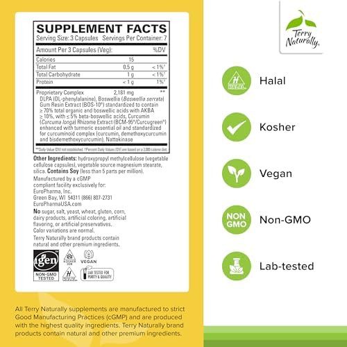 Terry Naturally Curamin Curcumin Supplement For Circulation & Endorphin Support Support For Occasional Discomfort Aids Healthy Muscles 21 Capsules