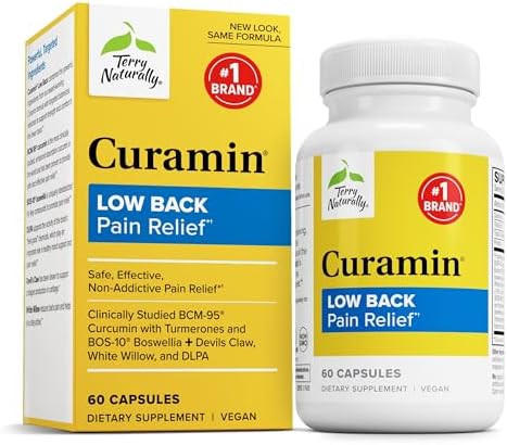 Terry Naturally Curamin Low Back Pain Relief 60 Capsules With Curcumin Boswellia & Dlpa Nongmo Vegan Gluten 20 Total Servings