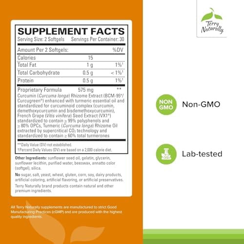 Terry Naturally Curamed + Clinical Opc Curcumin Supplement With French Grape Seed Extract Brain Prostate & Liver Health Support Supplement With Arturmerone 60 Softgels (2 Pack)