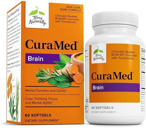 Terry Naturally Curamed Brain Dietary Supplement To Support Clarity & Focus Brain Health Supplement With Curcumin & Turmeric Essential Oil To Aid Concentration 60 Softgels