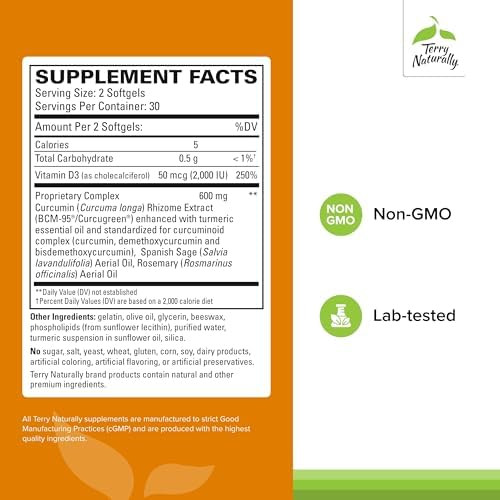 Terry Naturally Curamed Brain Dietary Supplement To Support Clarity & Focus Brain Health Supplement With Curcumin & Turmeric Essential Oil To Aid Concentration 60 Softgels