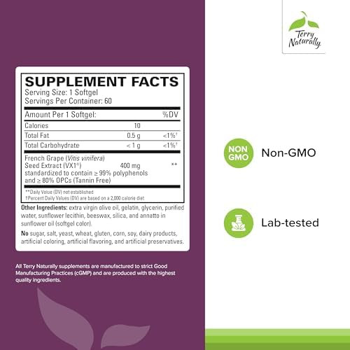 Terry Naturally Clinical Opc Extra Strength Cardiovascular Health & Focus Support Supplement With Grape Seed Extract Immune Support Supplement 60 Softgels (Pack Of 2)