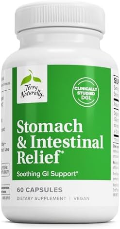 Terry Naturally Stomach & Intestinal Relief Supplement To Aid Digestive Health & Intestinal Lining Aids Against Occasional Digestive Discomfort To Soothe Stomach 60 Capsules