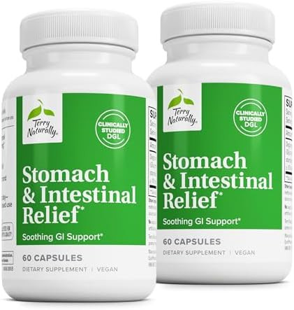 Terry Naturally Stomach & Intestinal Relief Supplement To Aid Digestive Health & Intestinal Lining Aids Against Occasional Digestive Discomfort To Soothe Stomach 60 Capsules (2 Pack)