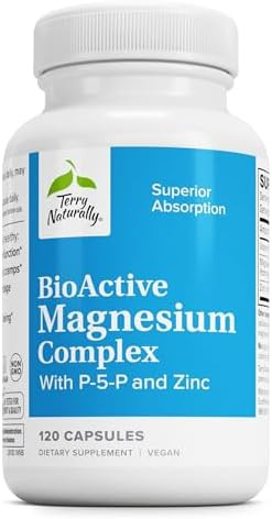 Terry Naturally Bioactive Magnesium Complex Bone & Heart Health Support Supplement With Vitamin B6 Zinc & Magnesium Pyridoxal5Phosphate Vegan Capsule Supplement 120 Capsules
