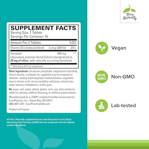 Terry Naturally Silica20 Support Hair Growth & Nail Strength Collagen Supplement To Aid Bone Density & Strength Skincare Supplement To Support Skin Nail & Bone Health 90 Tablets