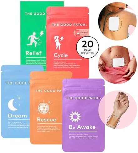 The Good Patch All The Plant Patches Mixed Bundle. Perfect For Life'S Untimely Yet Common Ailments. 5 Varieties: B12 Awake Dream Rescue Cycle Relief (20 Total Patches)