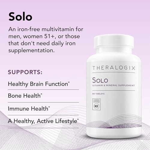 Theralogix Solo Multivitamin & Multimineral Supplement Without Iron 90Day Supply Iron Multivitamin Support For Women & Men Vitamin D3 Vitamin C & B Vitamins Nsf 90 Tablets