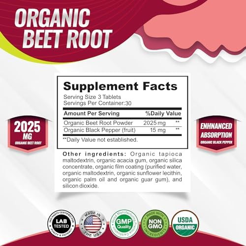 Toplux Organic Beet Root Powder Tablets 2040Mg Natural Nitric Oxide Beets To Support Energy Black Pepper Better Absorption Nongmo For Men Women 90 Tablets