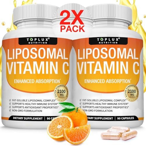 Toplux Liposomal Vitamin C 2100Mg High Absorption Fat Soluble Vit C Immune Support Collagen Booster Immunity Defense & Powerful Antioxidant Mct Oil & Sunflower Lecithin Acsorbic Acid Vegan Nongmo