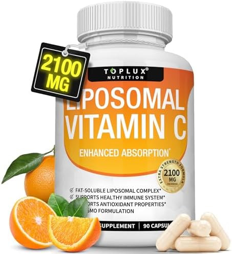 Toplux Liposomal Vitamin C 2100Mg High Absorption Fat Soluble Vit C Immune Support Collagen Booster Immunity Defense & Powerful Antioxidant Mct Oil & Sunflower Lecithin Acsorbic Acid Vegan Nongmo