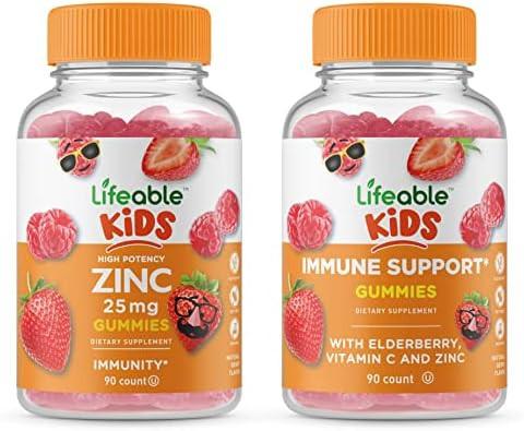 Vitaworks Lifeable Zinc 25Mg Kids + Immune Support Kids Gummies Bundle Great Tasting Vitamin Supplement Gluten Gmo Chewable Gummy