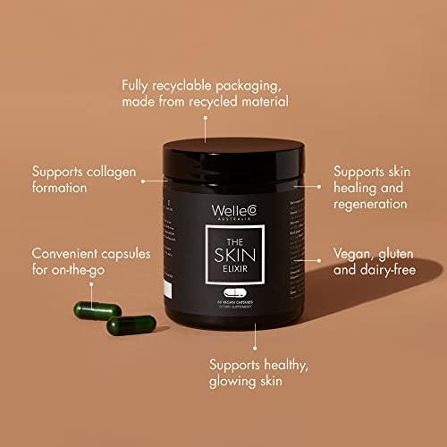 Welleco The Skin Elixir + The Hair Elixir Vegan Beauty Supplements Bundle Promotes Hair Growth & Reduces Breakage Supports Healthy Skin & Collagen Formation 60 Capsules Each