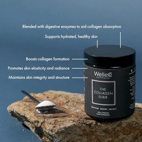 Welleco The Collagen Elixir Marine Collagen Peptides Powder With Hyaluronic Acid Vitamin C Digestive Enzymes & Silica For Skin Hair & Nails Unflavored 4.23 Oz