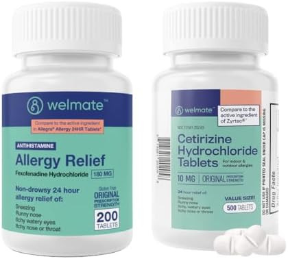 Welmate Comprehensive Allergy Relief Pack: Fexofenadine Hcl 180Mg (200 Ct) & Cetirizine Hcl 10Mg (500 Ct) Extended 24Hr Allergy Defense