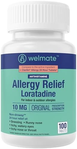 Welmate Allergy Relief Loratadine 10 Mg 24 Hour Relief Antihistamine Non Drowsy Runny Nose Sneezing Itchy Nose & Throat Watery Eyes Indoor & Outdoor Allergy Medication 365 Count