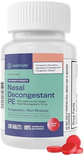 Welmate Nasal Decongestant Pe Phenylephrine Hcl 10 Mg Maximum Strength Sinus Relief For Cold & Allergies Nondrowsy Antihistamine Pain Relief Decongestants For Adults 200 Tablets