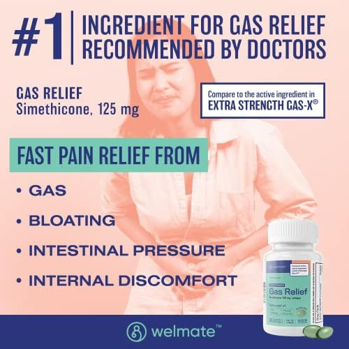 Welmate Gas Relief (365 Softgels) Simethicone 125Mg Antigas Fast Relief Gas Bloating Pressure Discomfort Extra Strength
