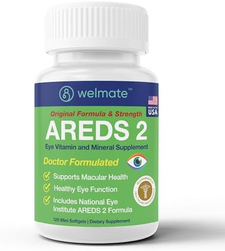 Welmate Areds 2 (120 Servings) Eye Vitamin And Mineral Supplement Vitamin C Zinc Lutein Zeaxanthin Macular Health Doctor Formulated & Tested Eye Care Gluten 240 Mini Softgels