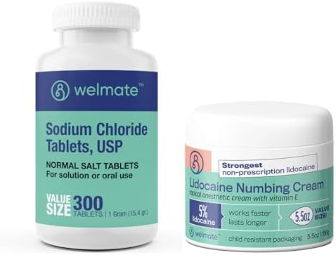 Welmate Recovery Bundle: Sodium Chloride Tablets 300Ct + 5% Lidocaine Numbing Cream 5.5 Oz