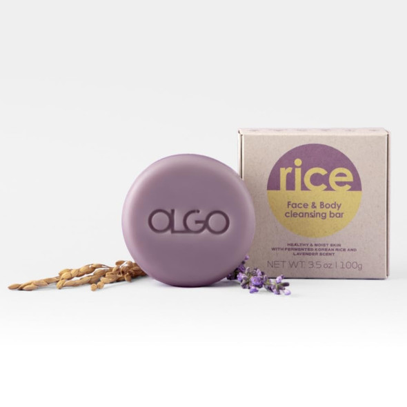 OLGO Rice Cleansing Bar 3.5 oz - Soap-Free Cleansing Bar for Face and Body | Crystal Clear & Moist Skin with Fermented Korean Rice Water and Natural Lavender Oil | Vegan Sustainable Formula