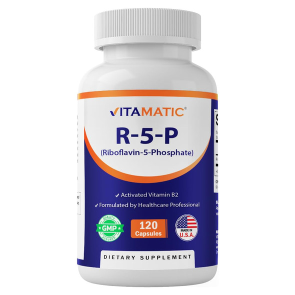 Vitamatic R-5-P Riboflavin-5-Phosphate (Vitamin B2) 50 mg | 120 Capsules High Potency Easy toSwallow Vegetarian Capsules