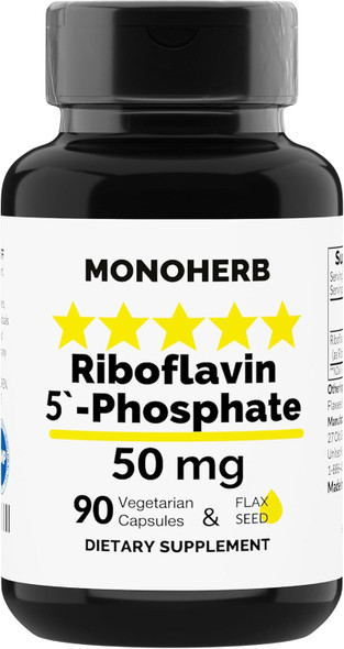 MONOHERB Riboflavin 5'-Phosphate 50 mg - 90 Vegetarian Capsules - Bioactive Vitamin B2