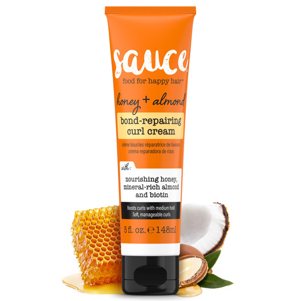 SAUCE Honey + Almond Bond Repair Curl Cream 5 Fl Oz Controls Frizz & Defines Curls Helps Repair Damage & Reduce Breakage with Biotin & Almond Oil No Sulfates & Parabens
