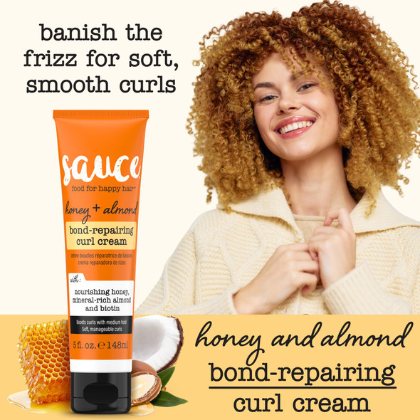 SAUCE Honey + Almond Bond Repair Curl Cream 5 Fl Oz Controls Frizz & Defines Curls Helps Repair Damage & Reduce Breakage with Biotin & Almond Oil No Sulfates & Parabens