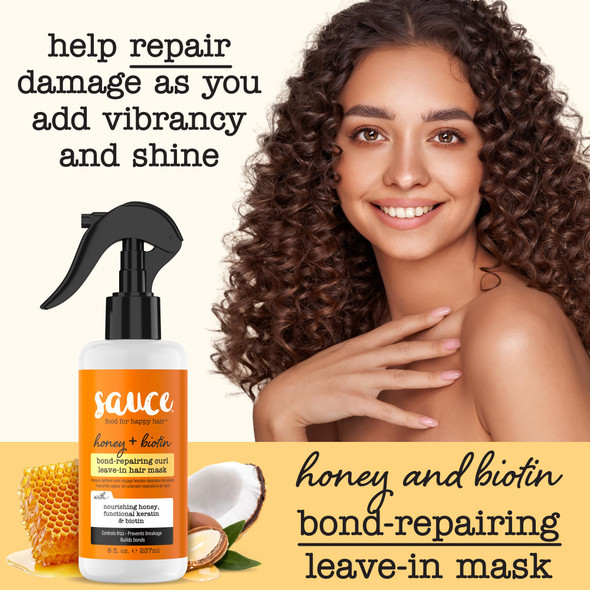 SAUCE Honey + Biotin Bond Repair Hair Mask for Curly Hair 8 Fl Oz Leave in Conditioner Controls Frizz Helps Repair Damage & Reduce Breakage with Functional Keratin No Sulfates & Parabens