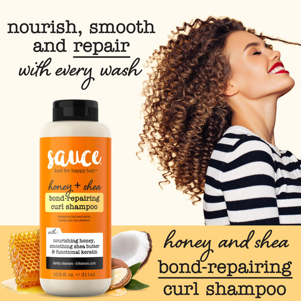 SAUCE Honey + Shea Bond Repair Curly Hair Shampoo10.5 Fl Oz Gently Cleanses & Controls Frizz Helps Repair Damage & Reduce Breakage with Biotin & Functional Keratin No Sulfates & Parabens