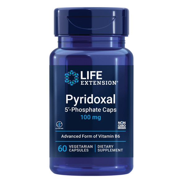 Life Extension Pyridoxal 5'-Phosphate Caps Vitamin B6 100 mg Bioactive B6 for Cardiovascular Kidney & Nerve HealthGluten-Free Non-GMO Vegetarian 60 Vegetarian Capsules