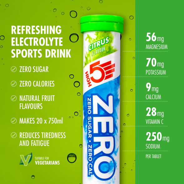 HIGH5 ZERO Electrolyte Tablet - Hydration Tablets Enhanced with Vitamin C - 0 Calories & Sugar Free - Boost Hydration, Performance & Wellness - Citrus, 20 Tablets