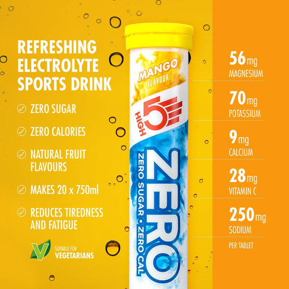 HIGH5 ZERO Electrolyte Tablet - Hydration Tablets Enhanced with Vitamin C - 0 Calories & Sugar Free - Boost Hydration, Performance & Wellness - Mango, 20 Tablets