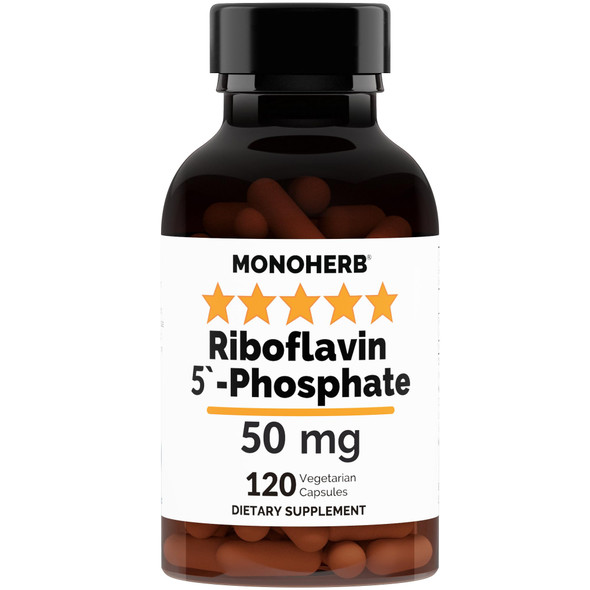 MONOHERB Riboflavin 5 Phosphate 50 mg 120 Vegetarian Capsules  Bioactive Vitamin B2